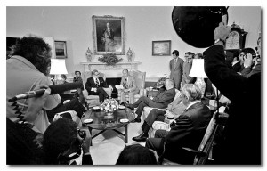 President Ford formally receives the Rockefeller Commission report, June 6, 1975. (Courtesy Gerald R. Ford Library)