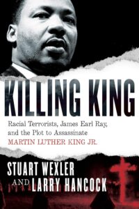 Book cover titled 'Killing King' discussing the assassination of Martin Luther King Jr. Features a close-up of a man and bold text.